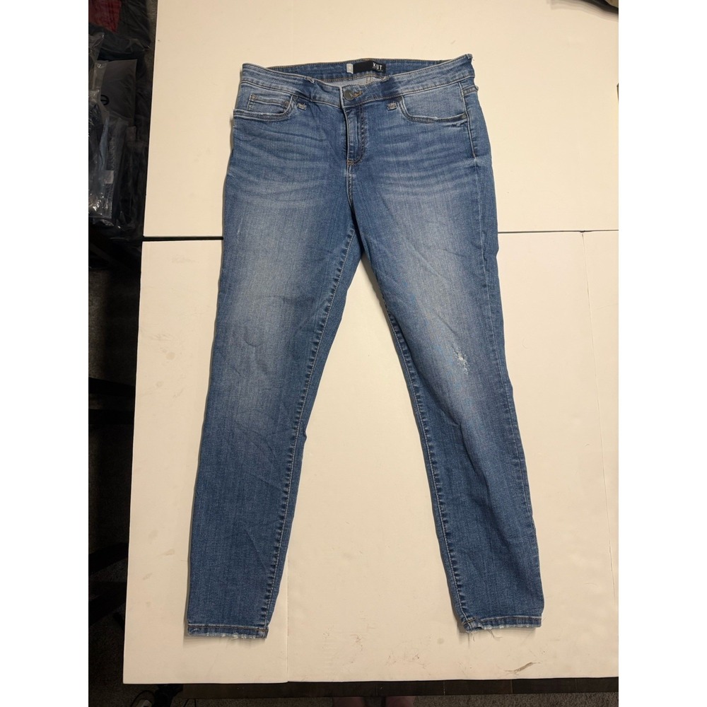 Kut From The Kloth Jeans Women's 12 Blue Straight Leg Ankle Distressed Raw Hem